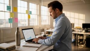 SaaS founder reviewing bookkeeping metrics