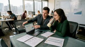 SaaS founders reviewing fundraising details