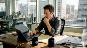 Founder reviews SaaS cash flow spreadsheet